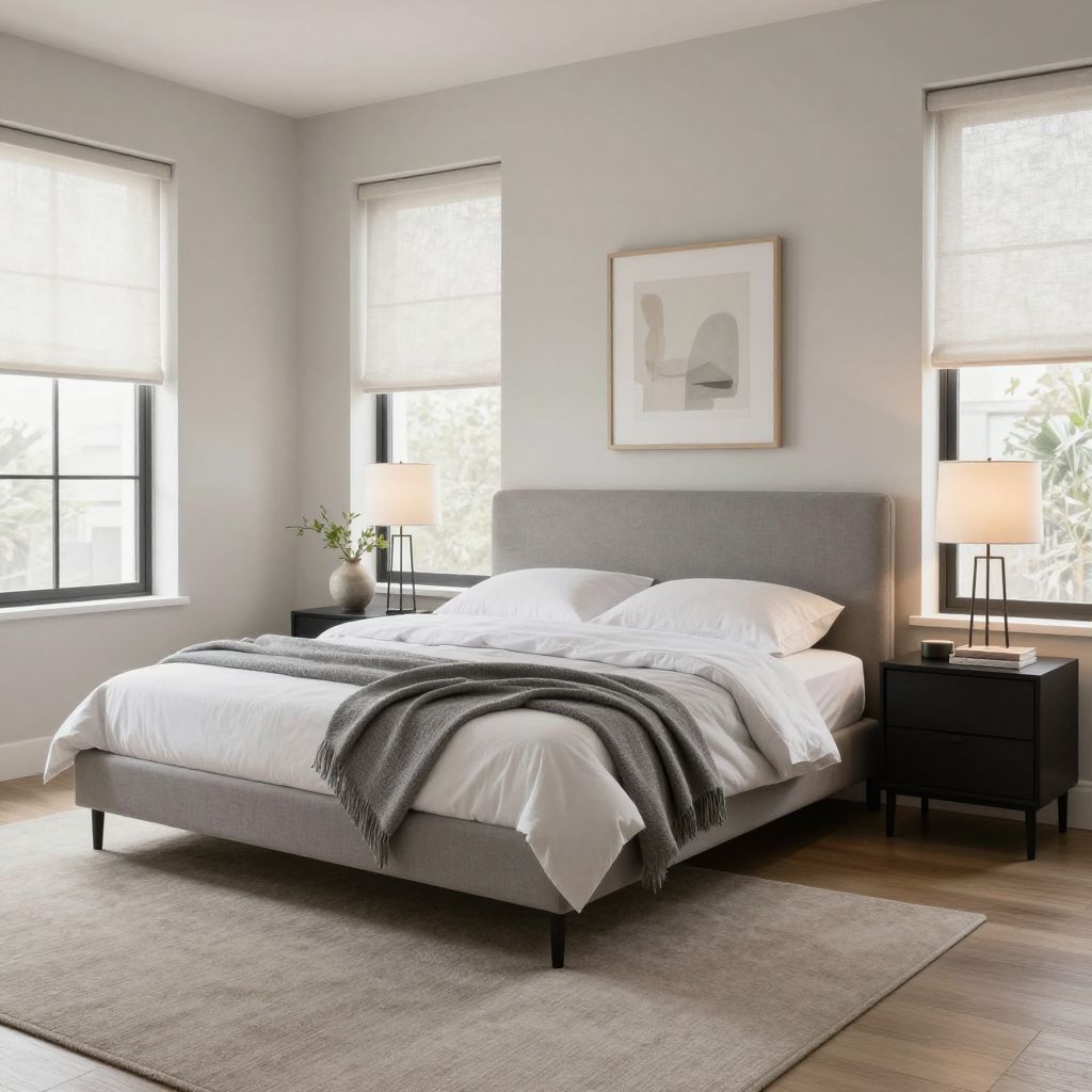 Soft taupe carpet with a clean modern base