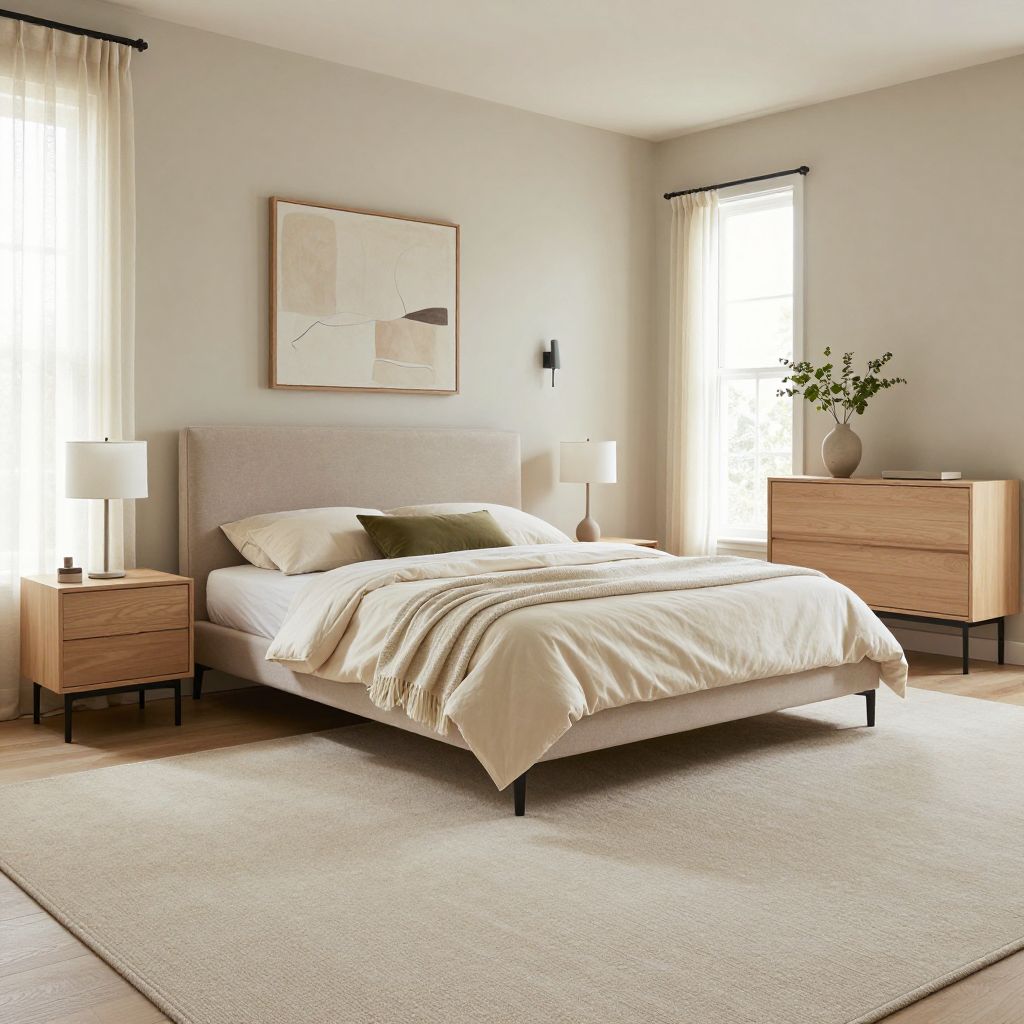 Pale mushroom carpet for a quiet minimalist room