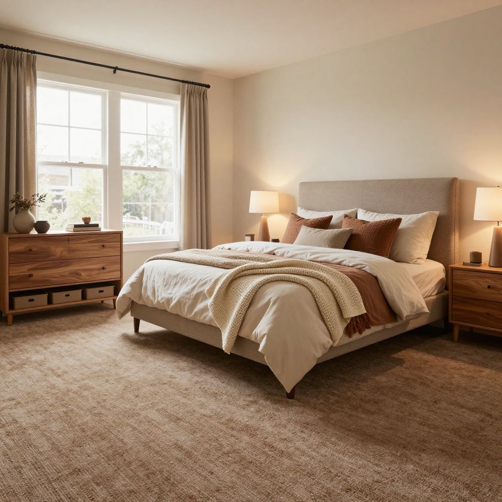 Textured mocha carpet for a cozy layered bedroom