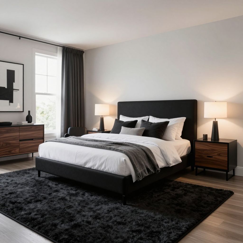 Soft black carpet for a dramatic modern bedroom