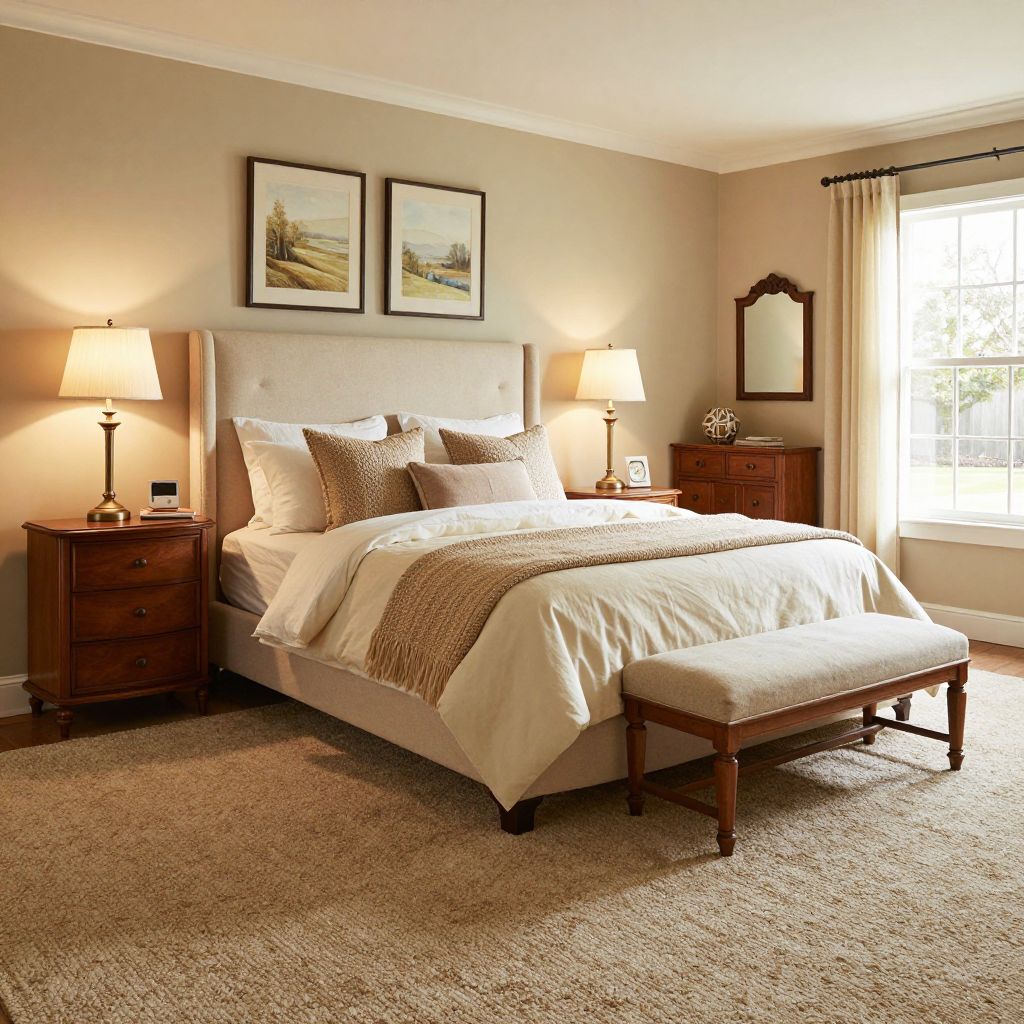 Warm beige carpet for a soft traditional bedroom