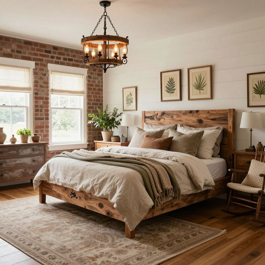 Rustic Farmhouse Charm bedroom chandelier idea