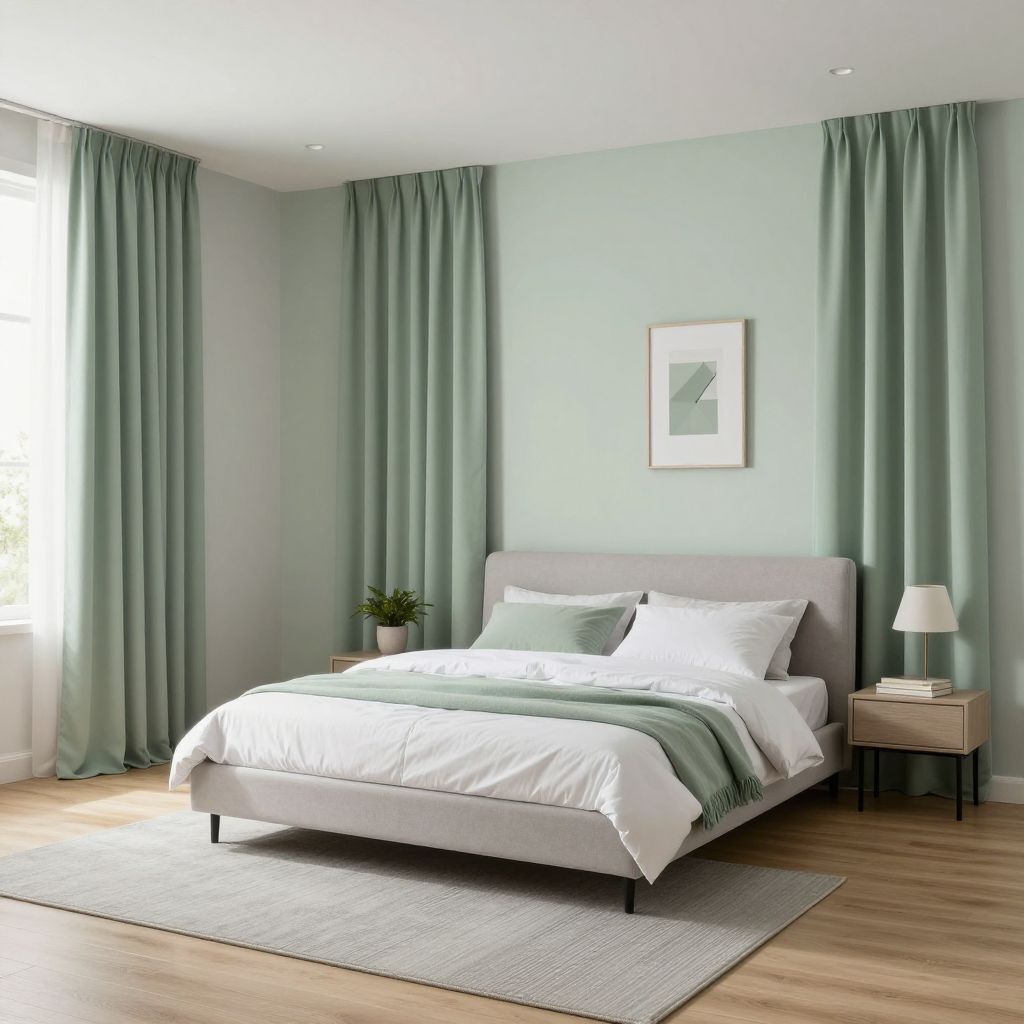 Matching curtain and wall color bedroom