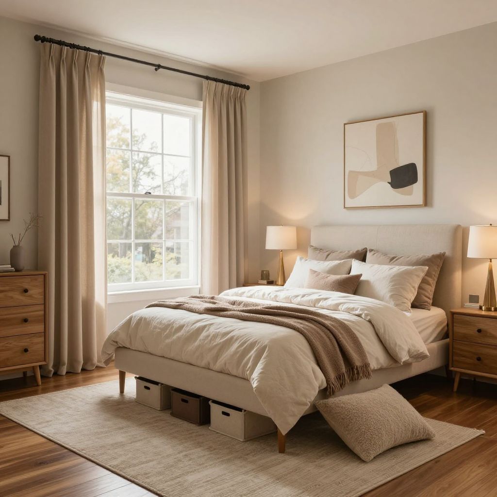 Warm beige bedroom curtains