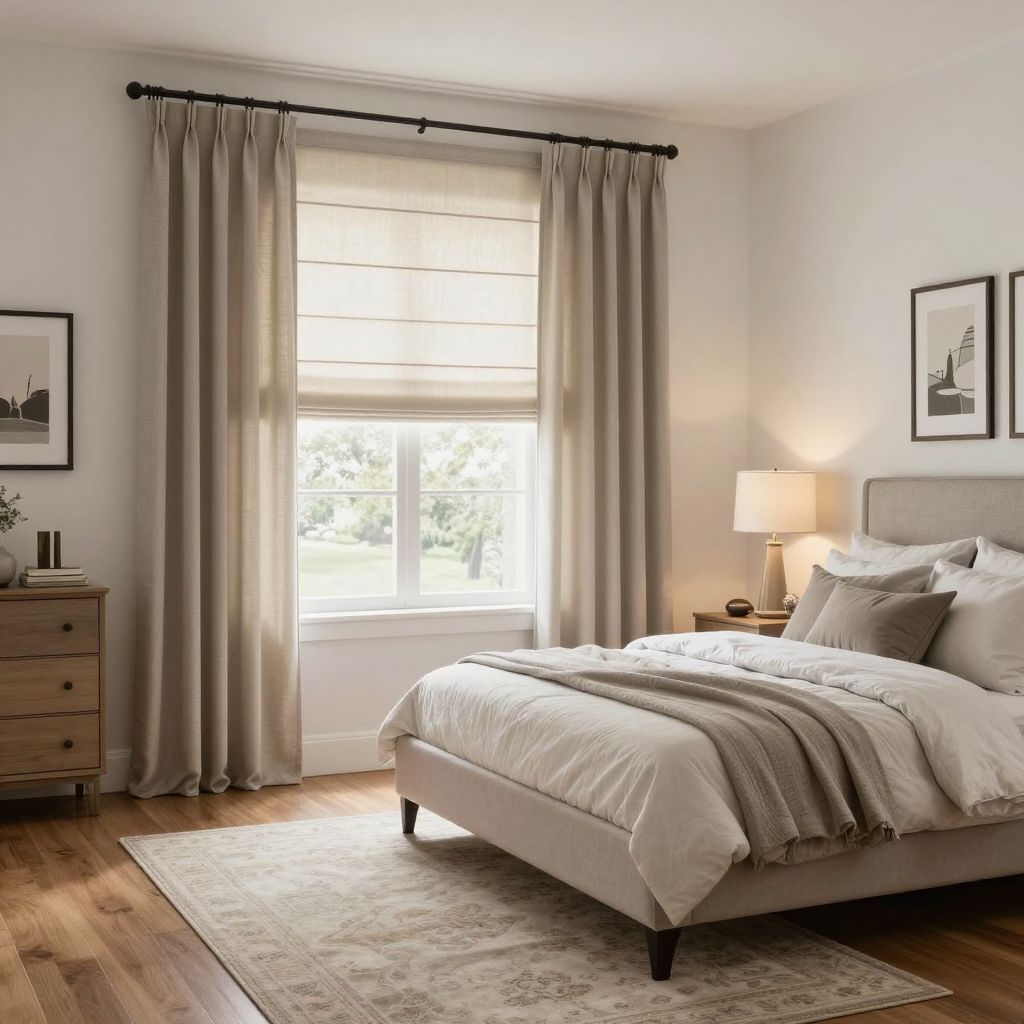 Roman style curtain panels for a clean transitional room