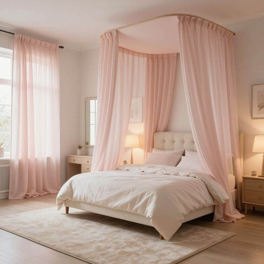 Soft blush curtains for a romantic bedroom makeover
