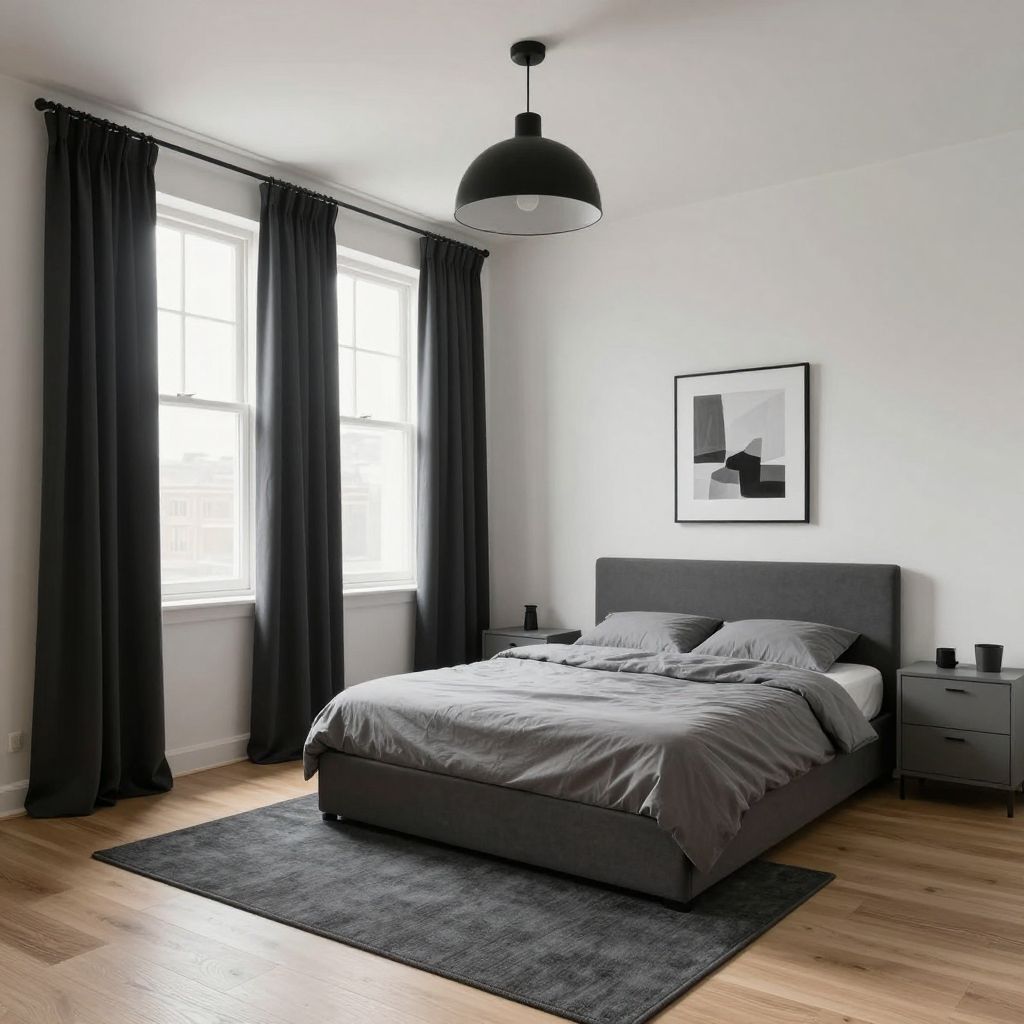 Dark curtains for a moody minimalist bedroom