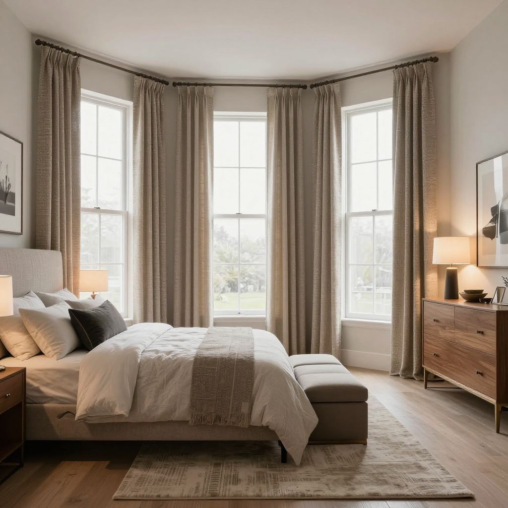 Mixed texture curtains for a collected bedroom look