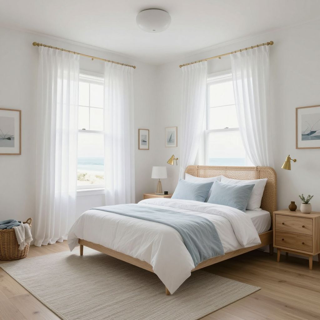 Sheer curtains for a light coastal guest room