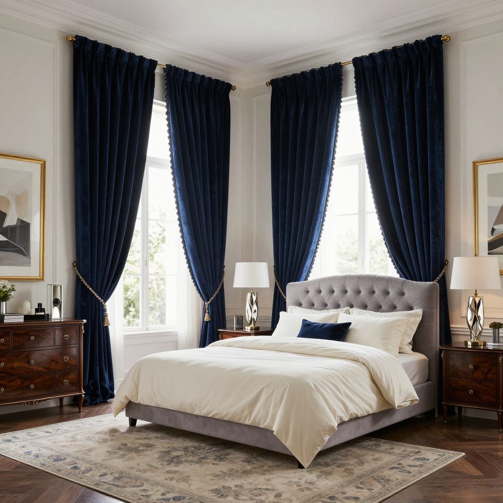 Velvet curtains for a rich luxury bedroom