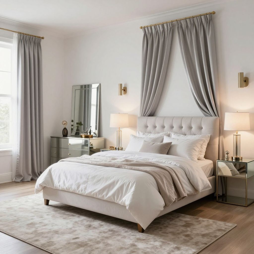 Silk look curtains for a polished modern glam bedroom