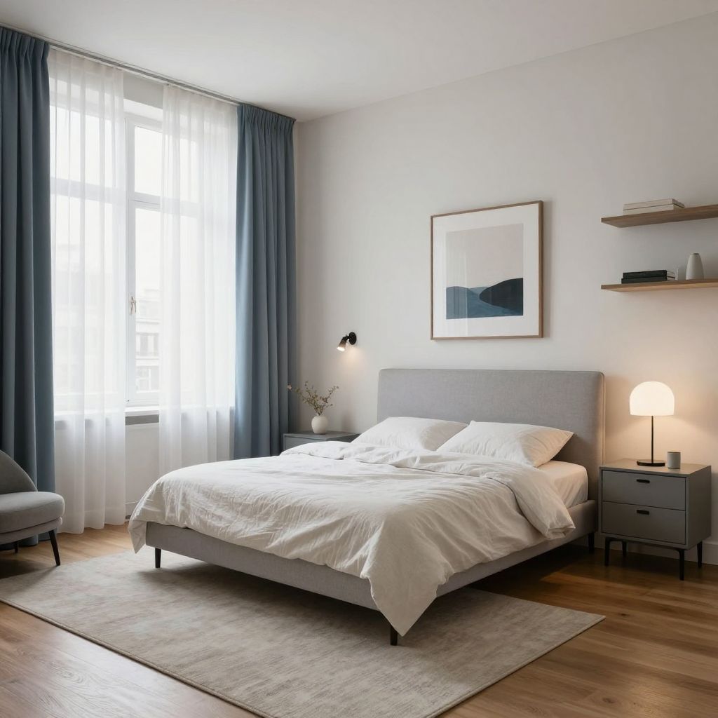 Layered curtains for a flexible apartment bedroom