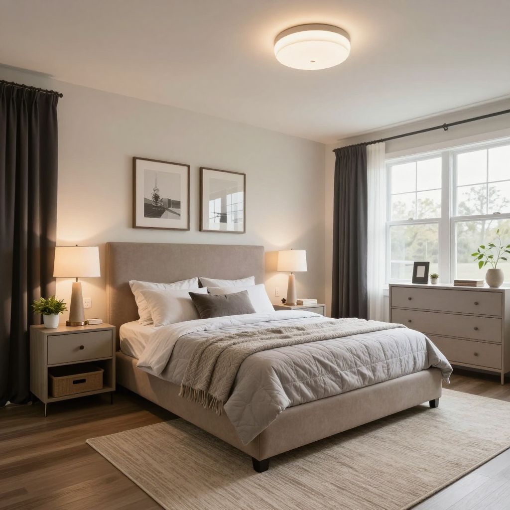 Soft layered lighting for a calm primary bedroom