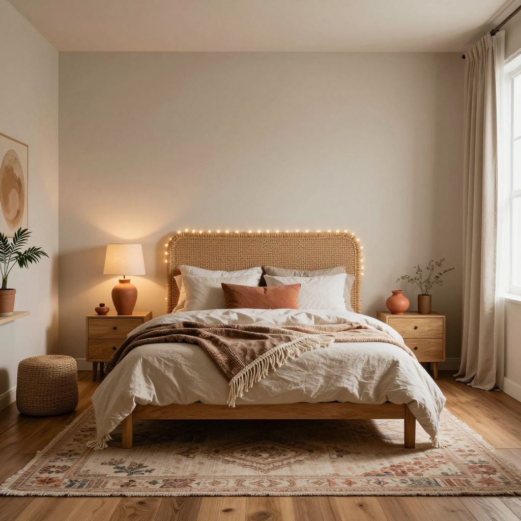 Layered ambient light for a bohemian bedroom