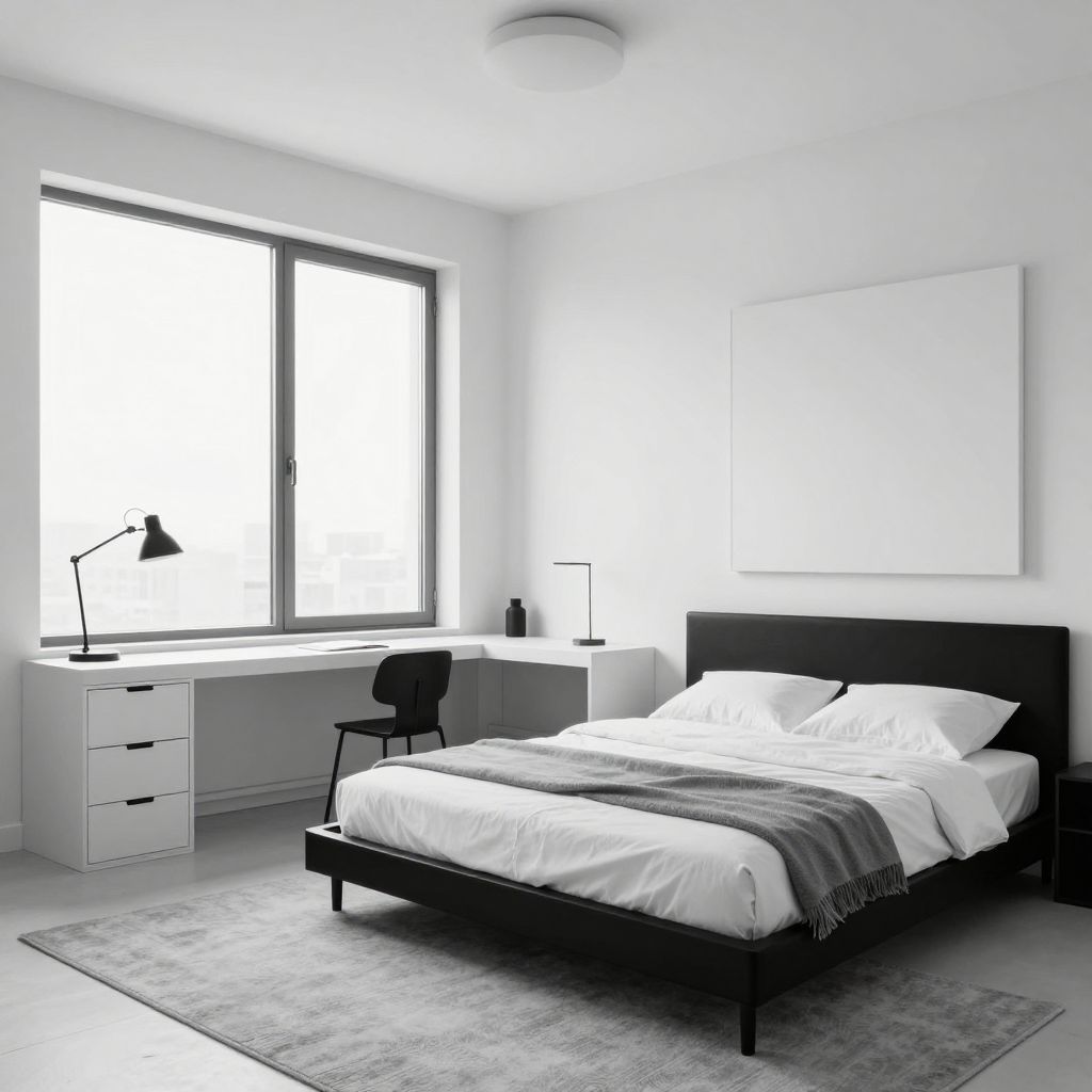 Bedroom office ideas - Monochrome minimal setup