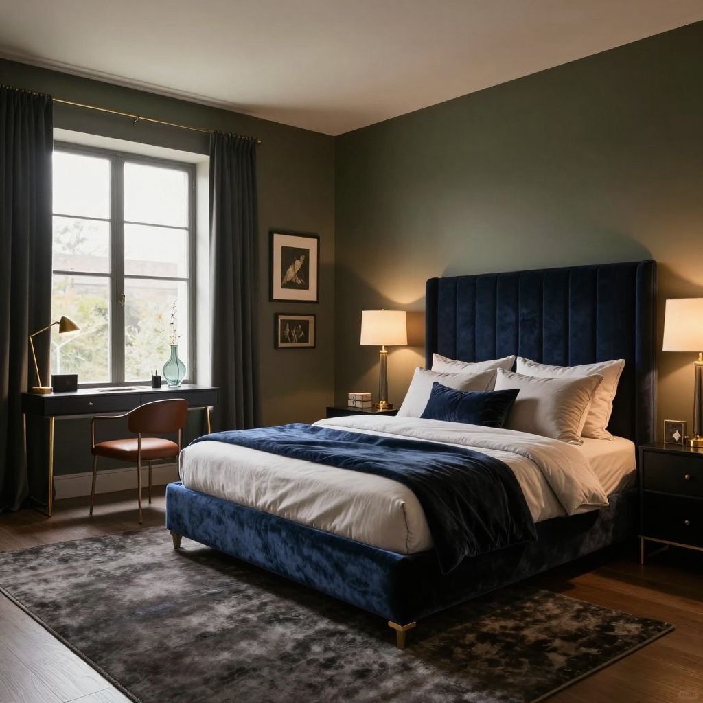 Bedroom office ideas - Moody work and sleep space