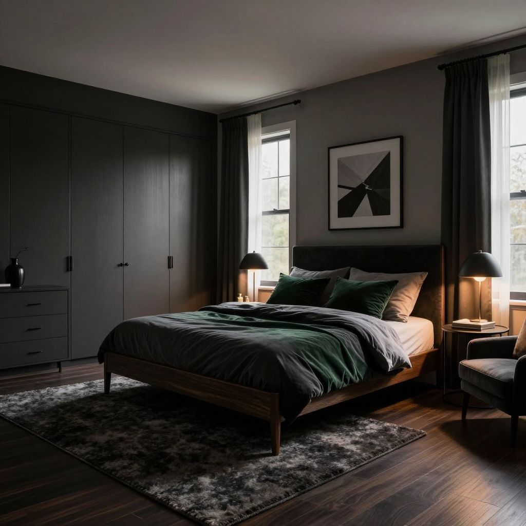 Dark rug for a moody bedroom