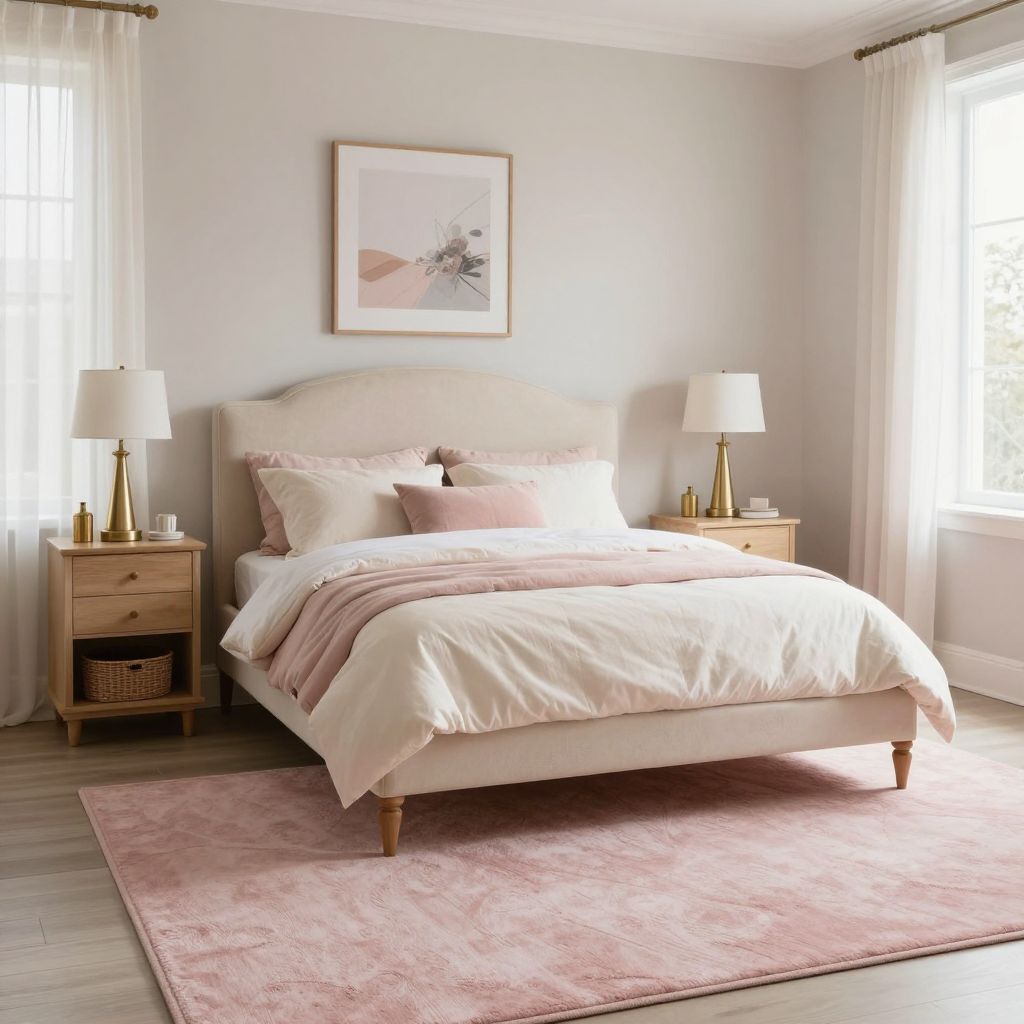 Soft pink rug for a gentle bedroom look