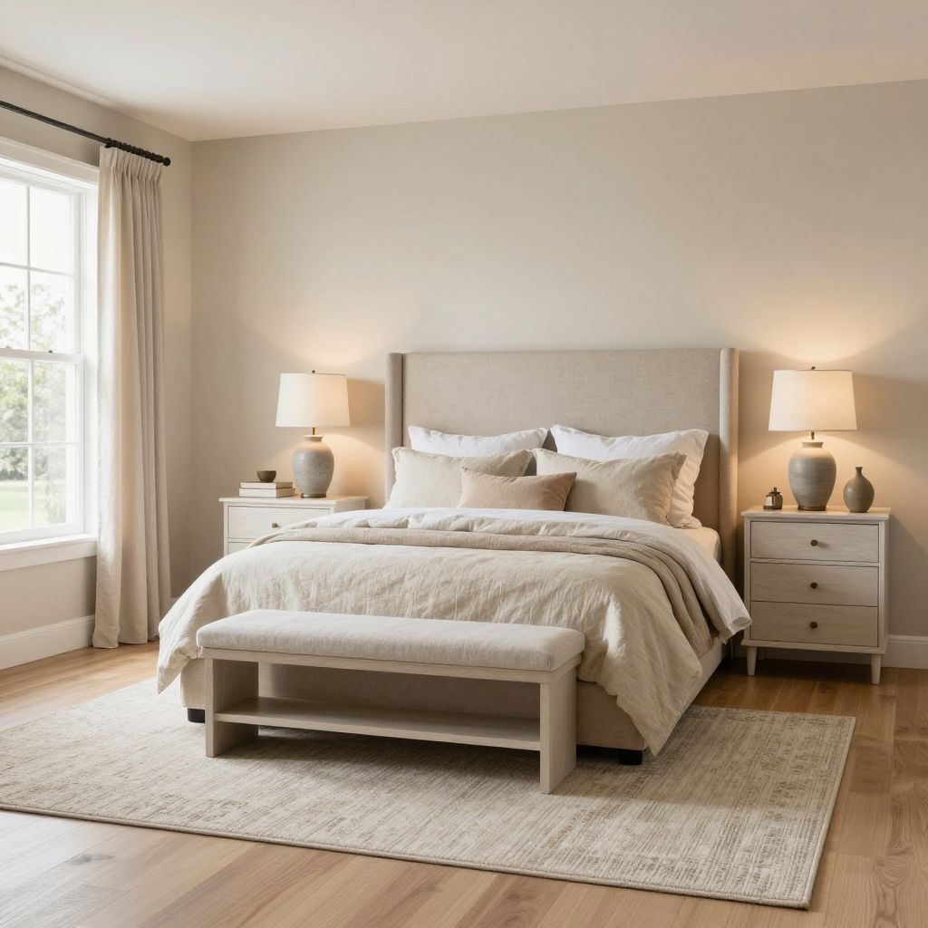 Soft layered beige bedroom idea