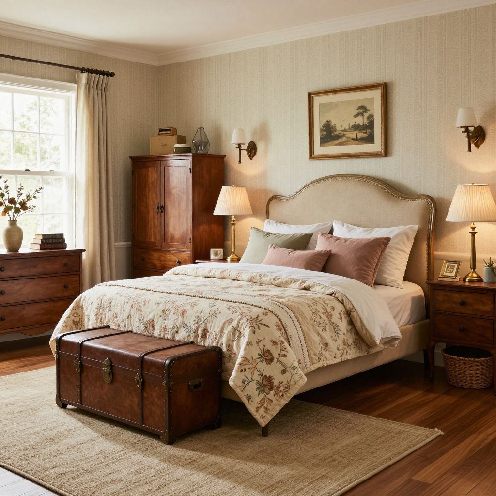 Beige bedroom ideas with vintage charm