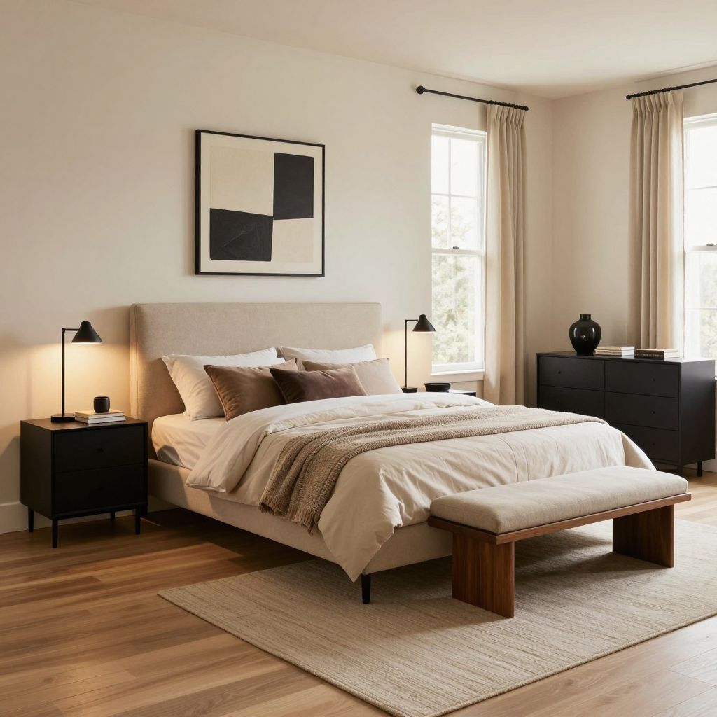 Beige and black modern bedroom idea
