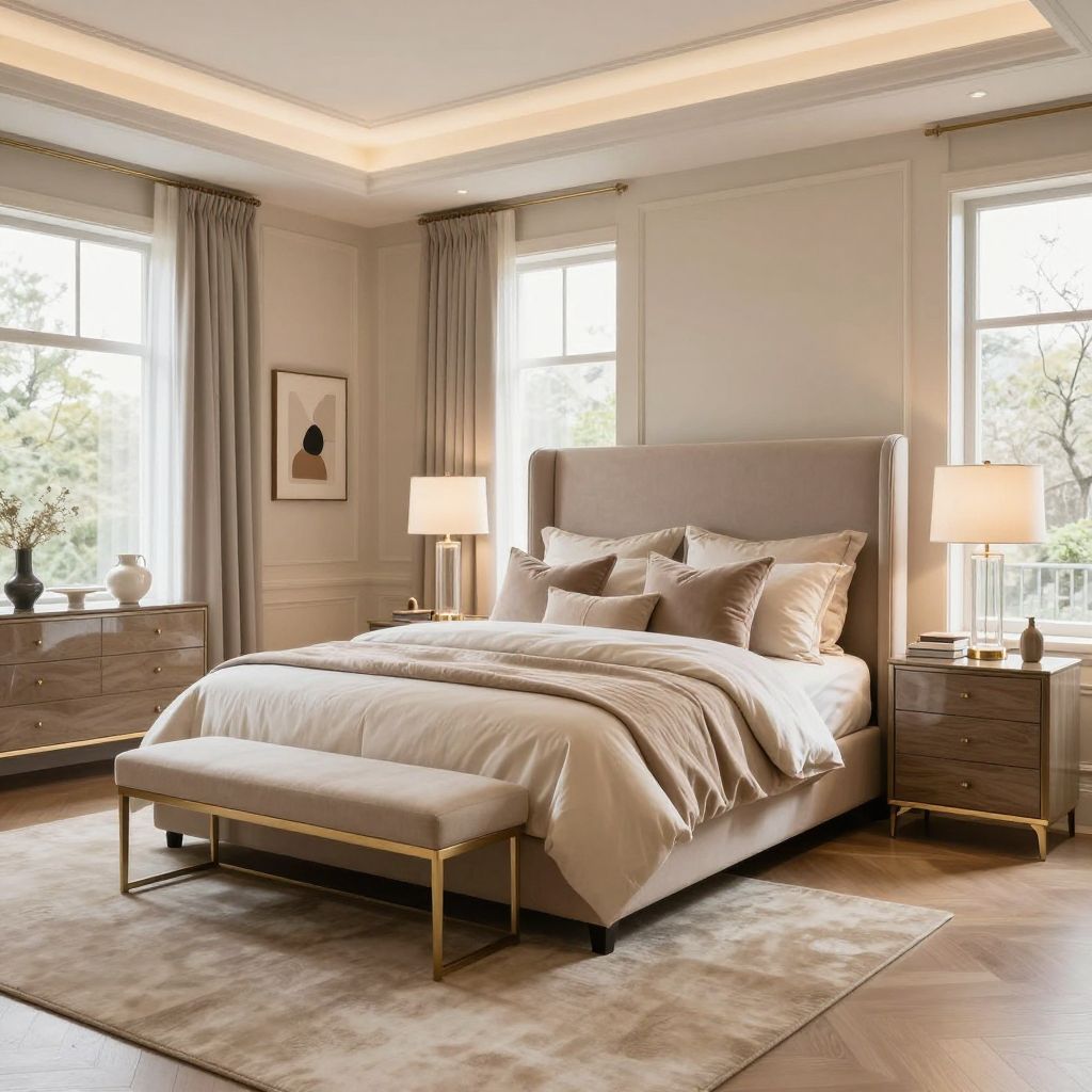 Beige bedroom ideas with luxe hotel style comfort