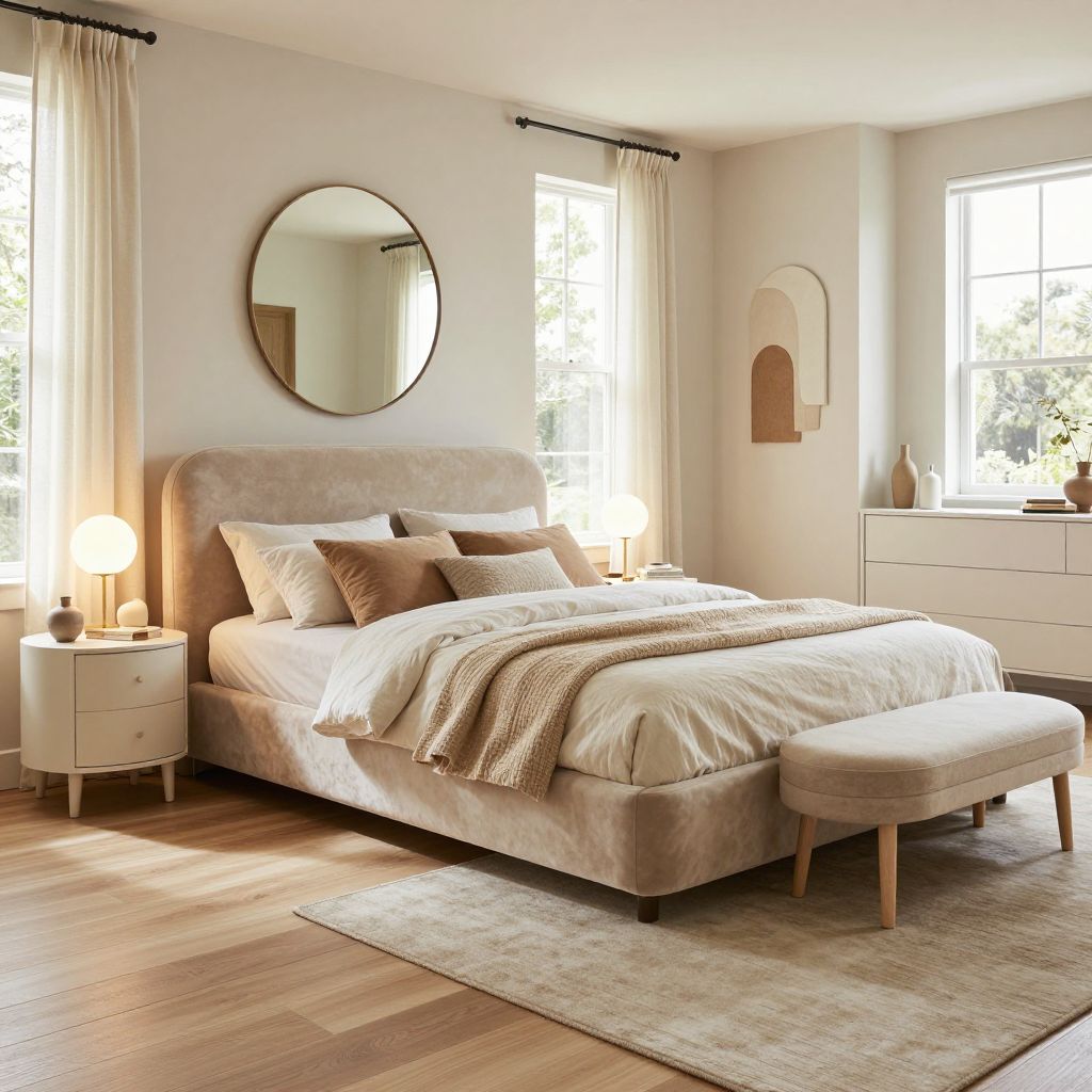 Beige bedroom ideas with soft curves and rounded furniture