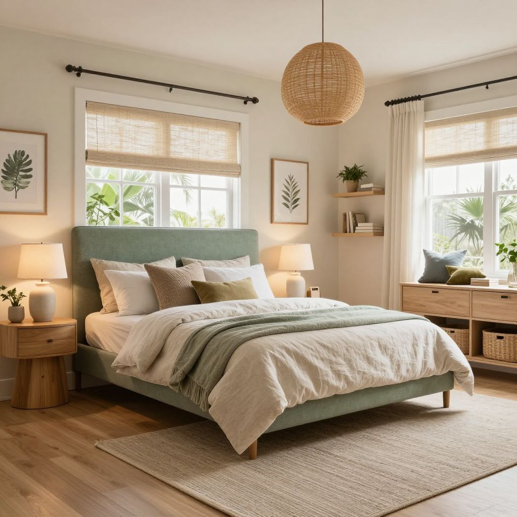 Beige and sage relaxed natural bedroom idea