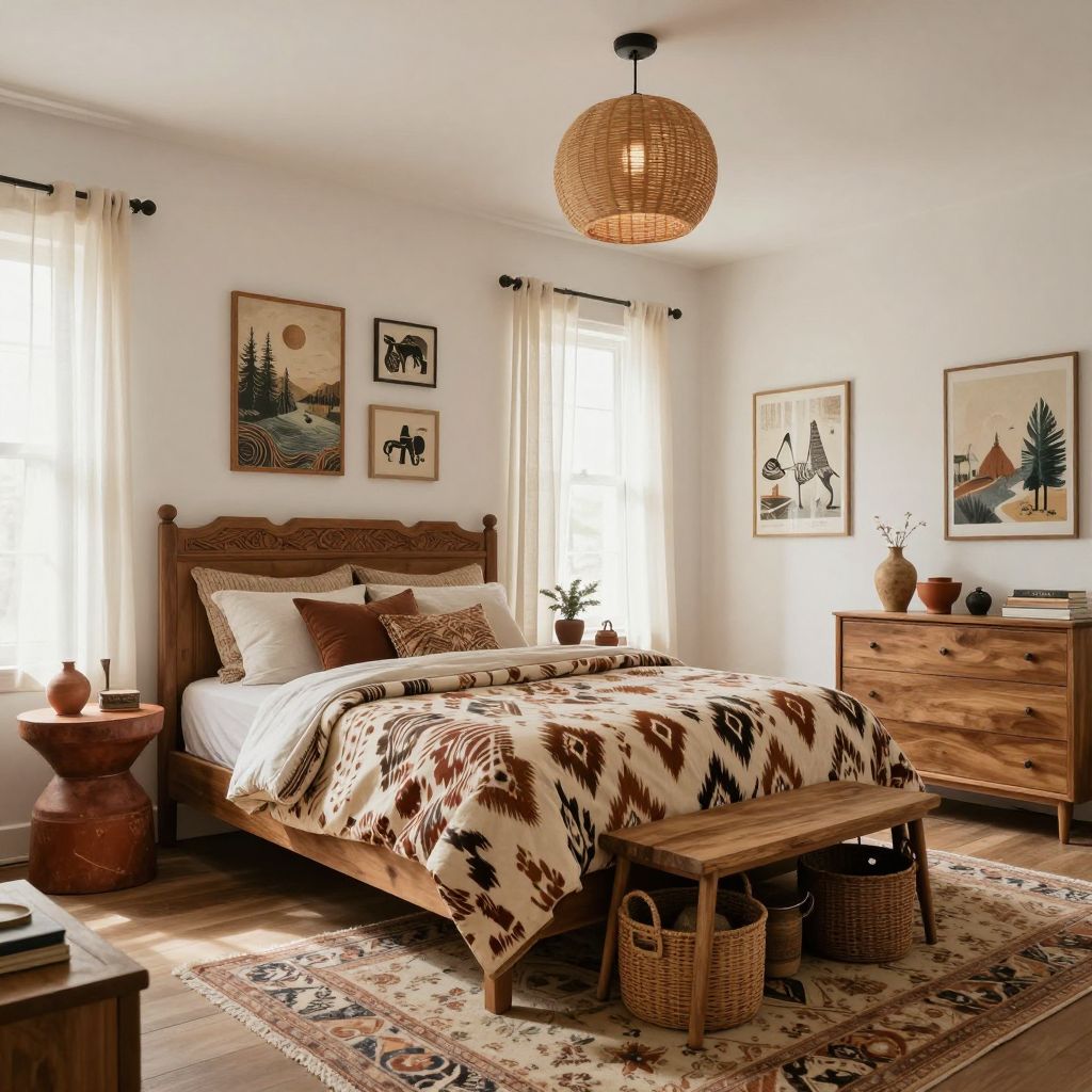 boho bedroom ideas pattern mix with global inspired bedding