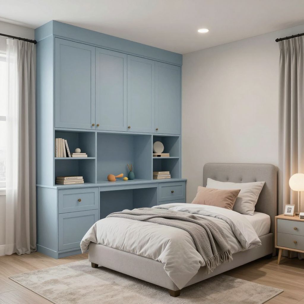 Boys bedroom ideas for small rooms - built in storage wall with single bed