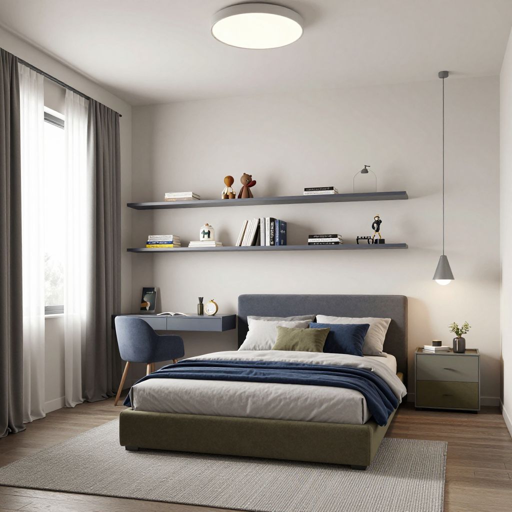 Boys bedroom ideas for small rooms - modern room with floating shelves