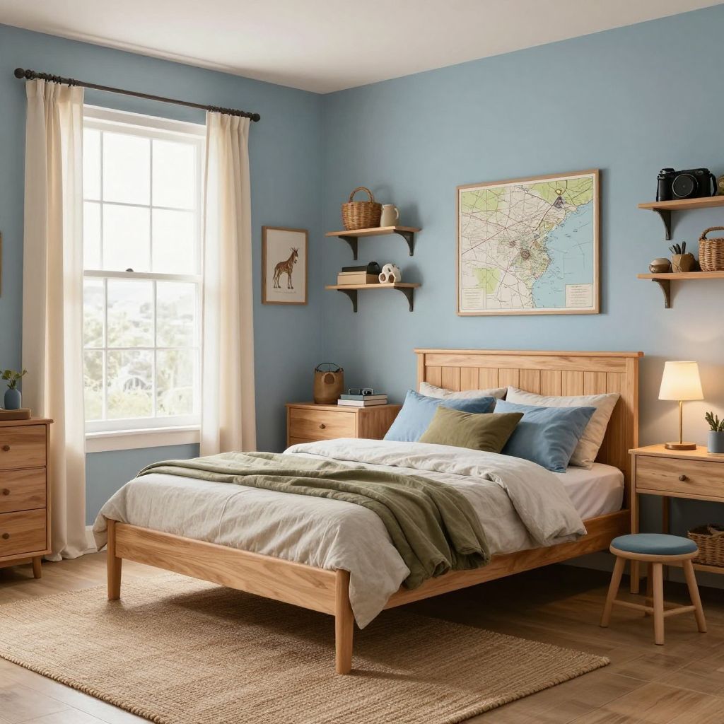 Boys bedroom ideas for small rooms - adventure room with map art and natural textures