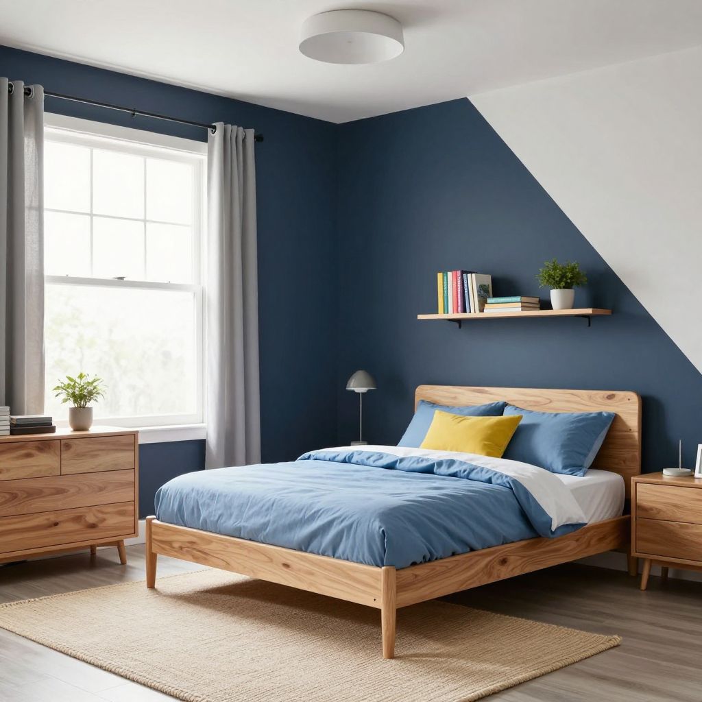 Boys bedroom ideas for small rooms - dark accent wall with bright bedding