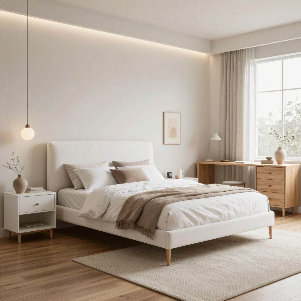 Modern teen girl study bedroom with led desk lighting