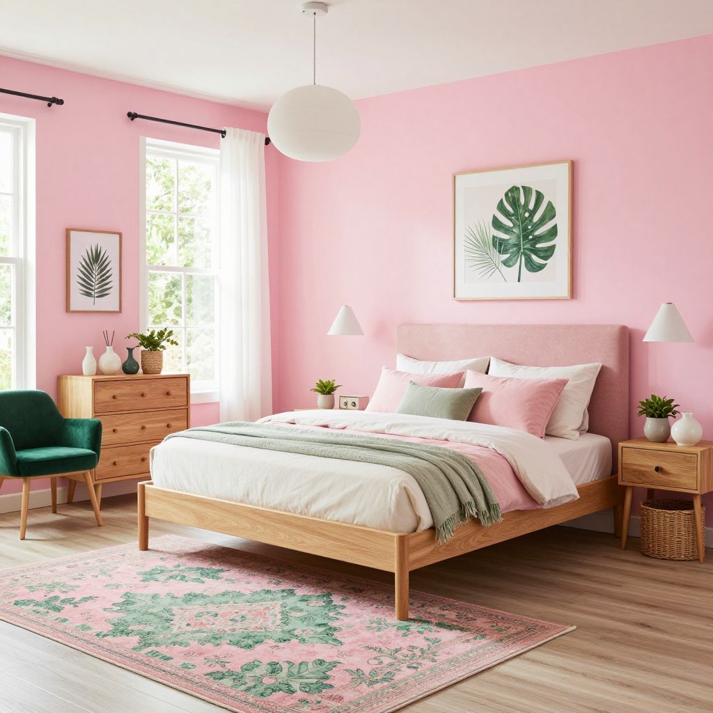 Pink and green fresh bedroom pairing