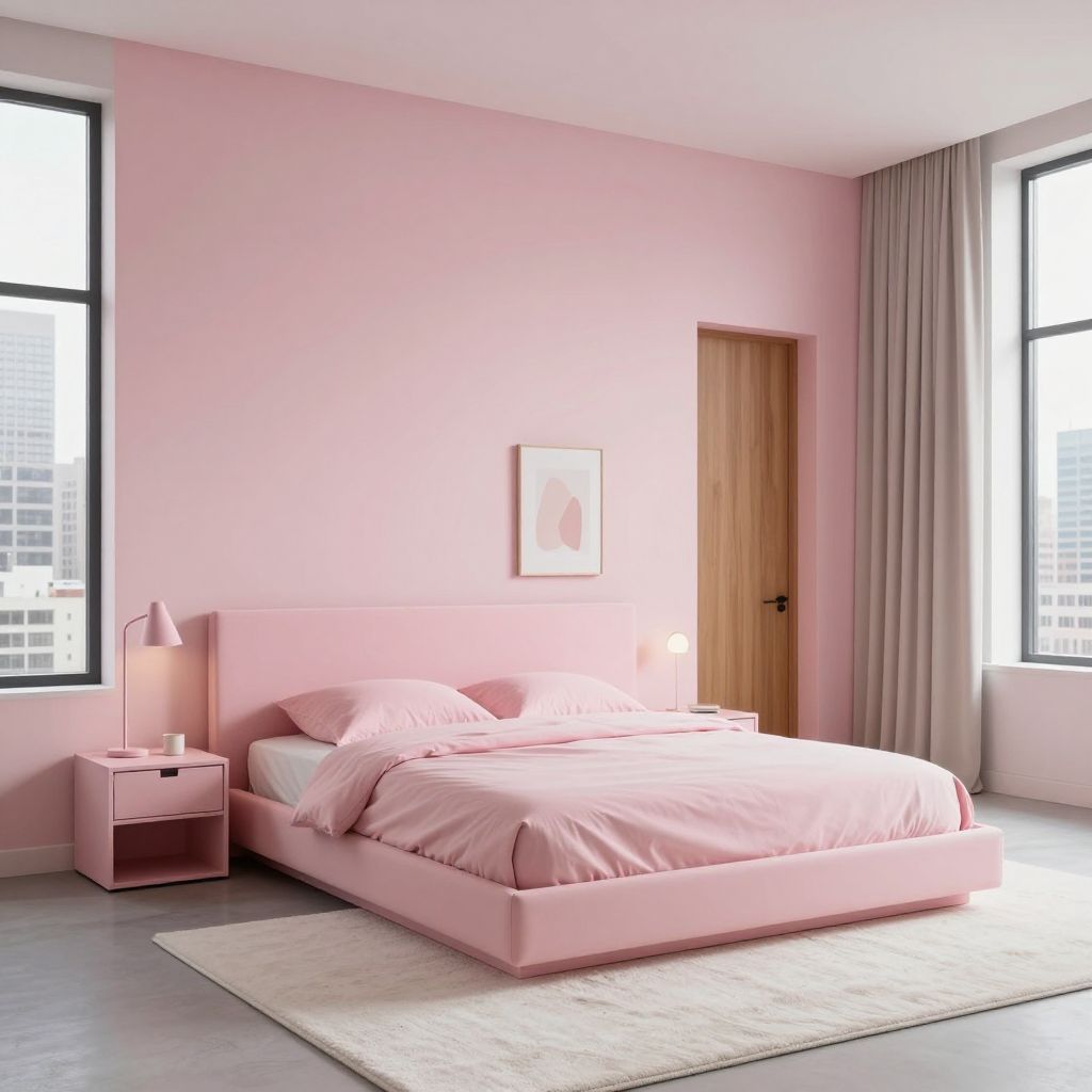 Minimal pink clean modern bedroom