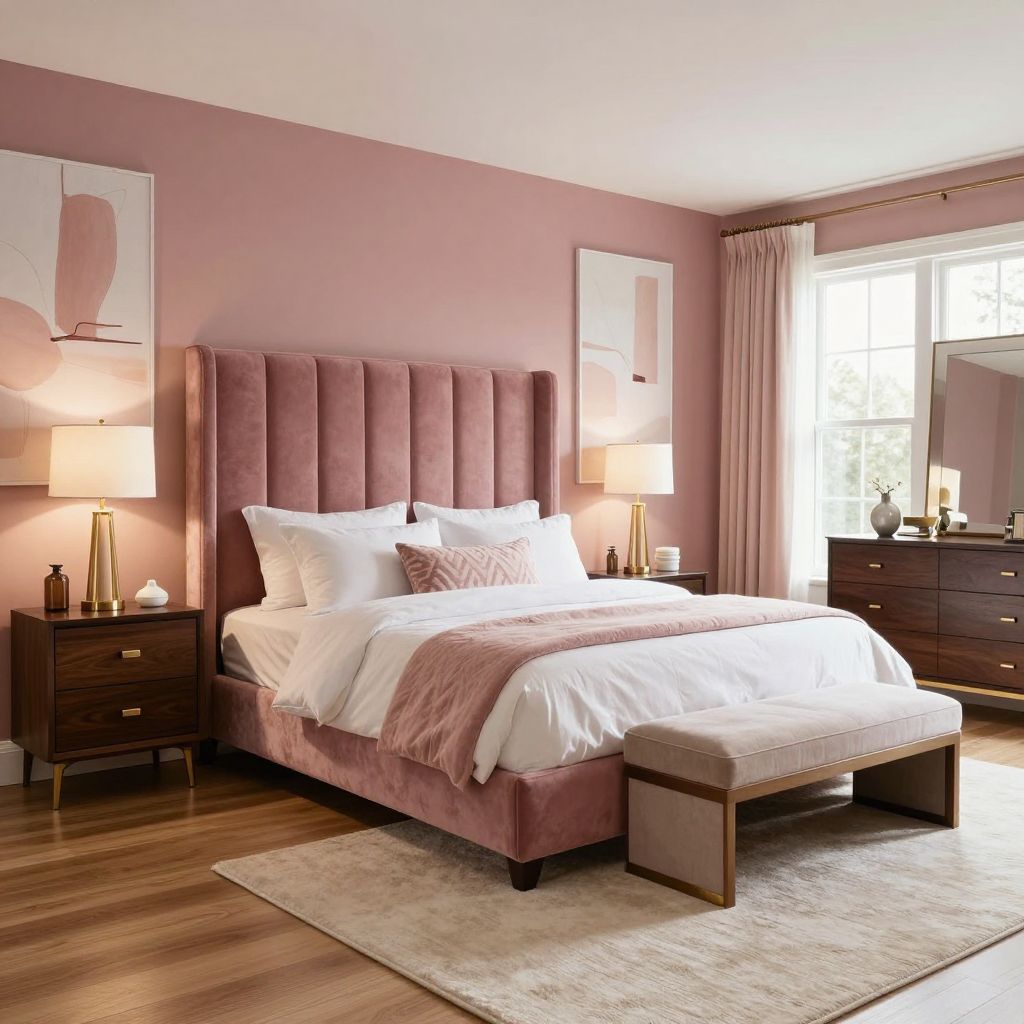 Dusty rose and brass pink bedroom idea