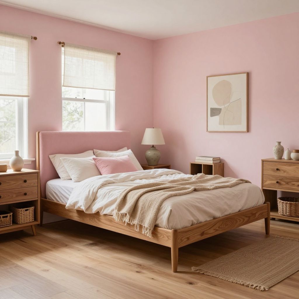 Pink and natural wood bedroom balance
