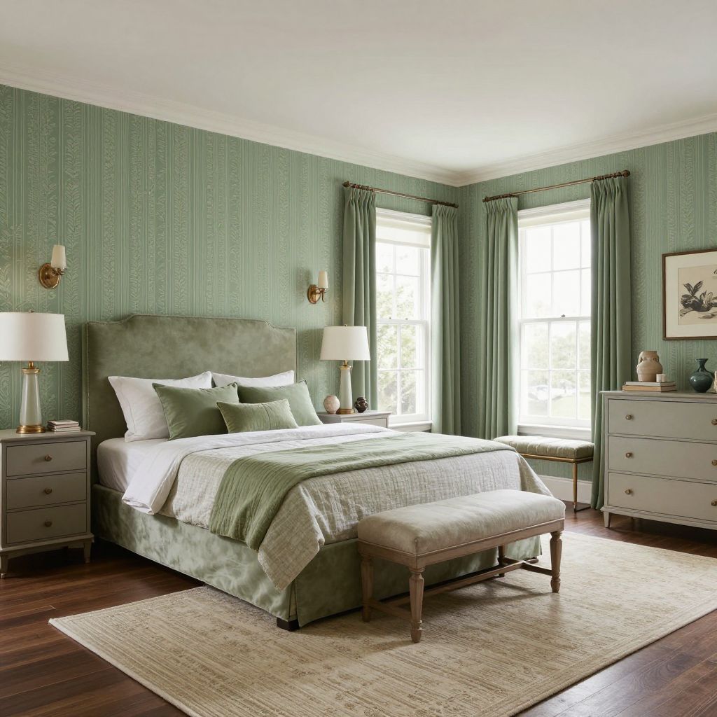 Sage green wallpaper with a tailored look
