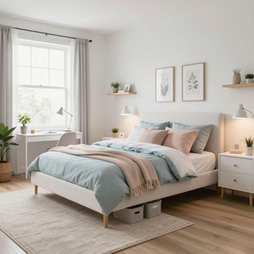 Teen bedroom ideas clean white room with soft color pops
