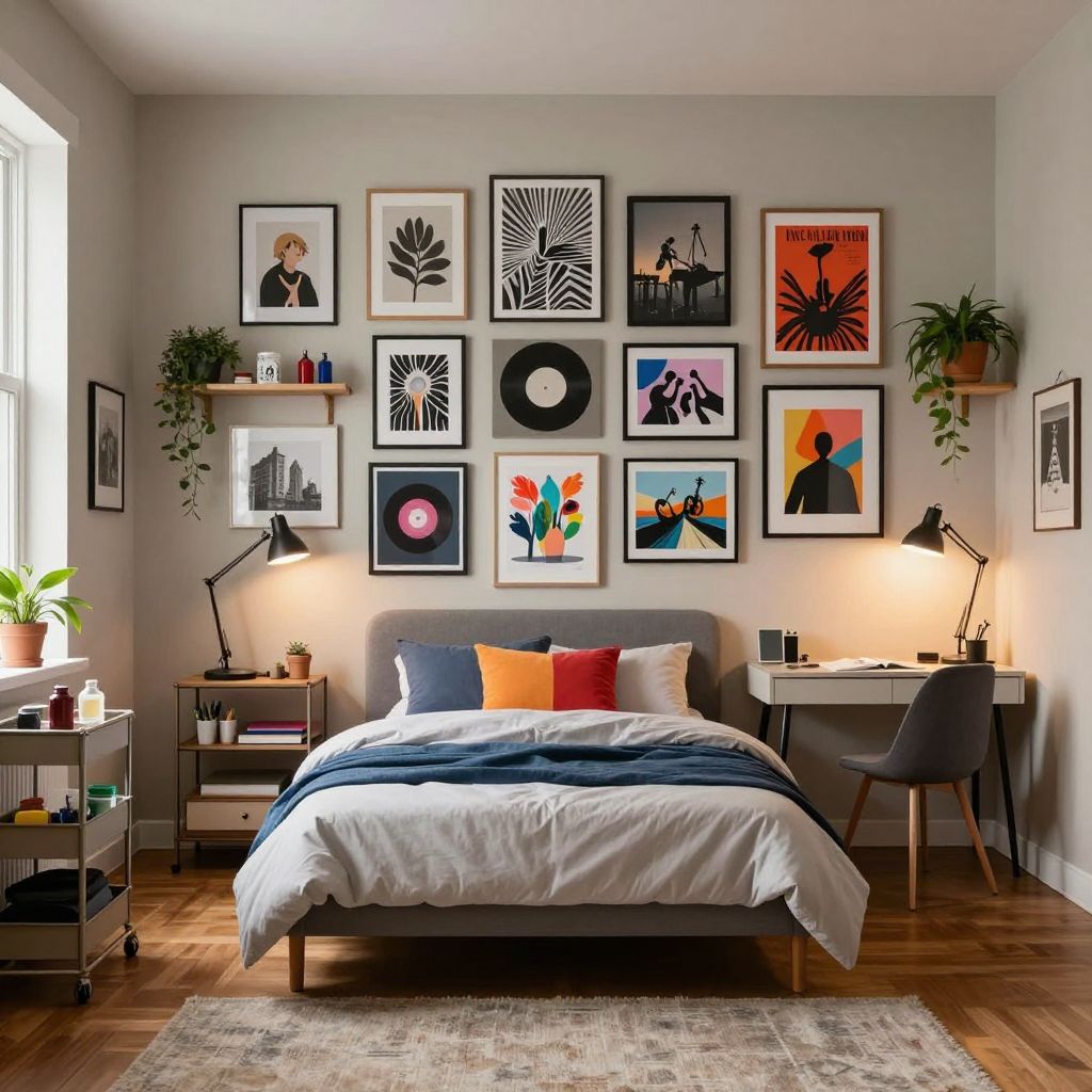 Teen bedroom ideas creative room with art wall and display shelves