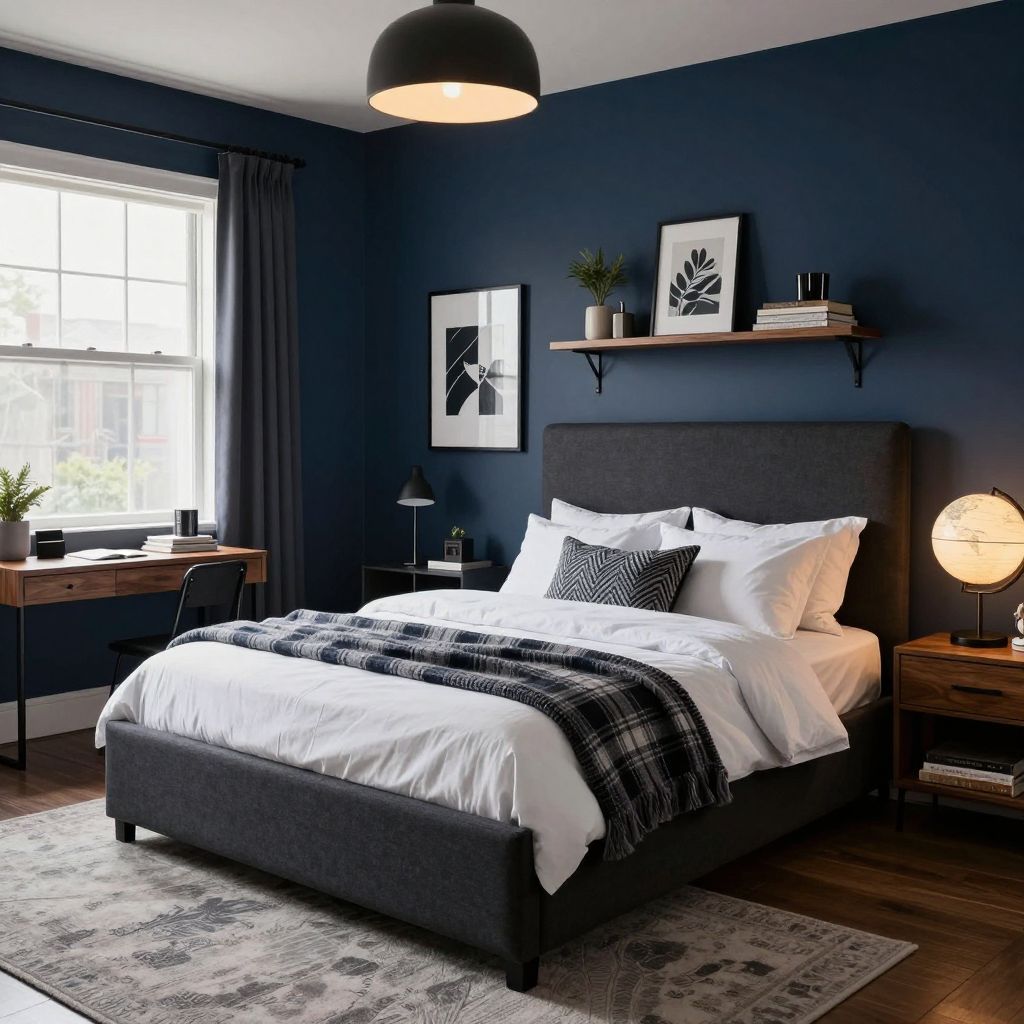 Teen bedroom ideas moody navy room with cozy lounge feel