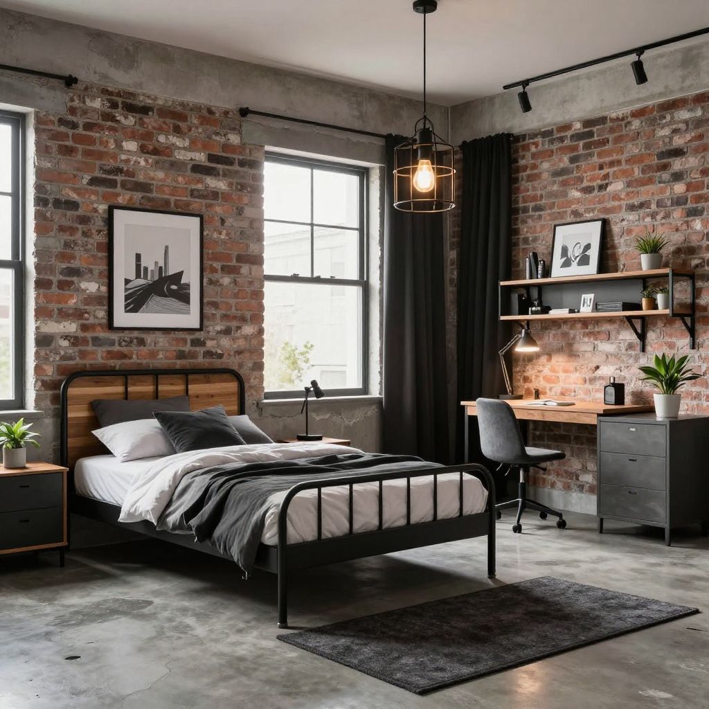 Teen bedroom ideas industrial room with strong contrast