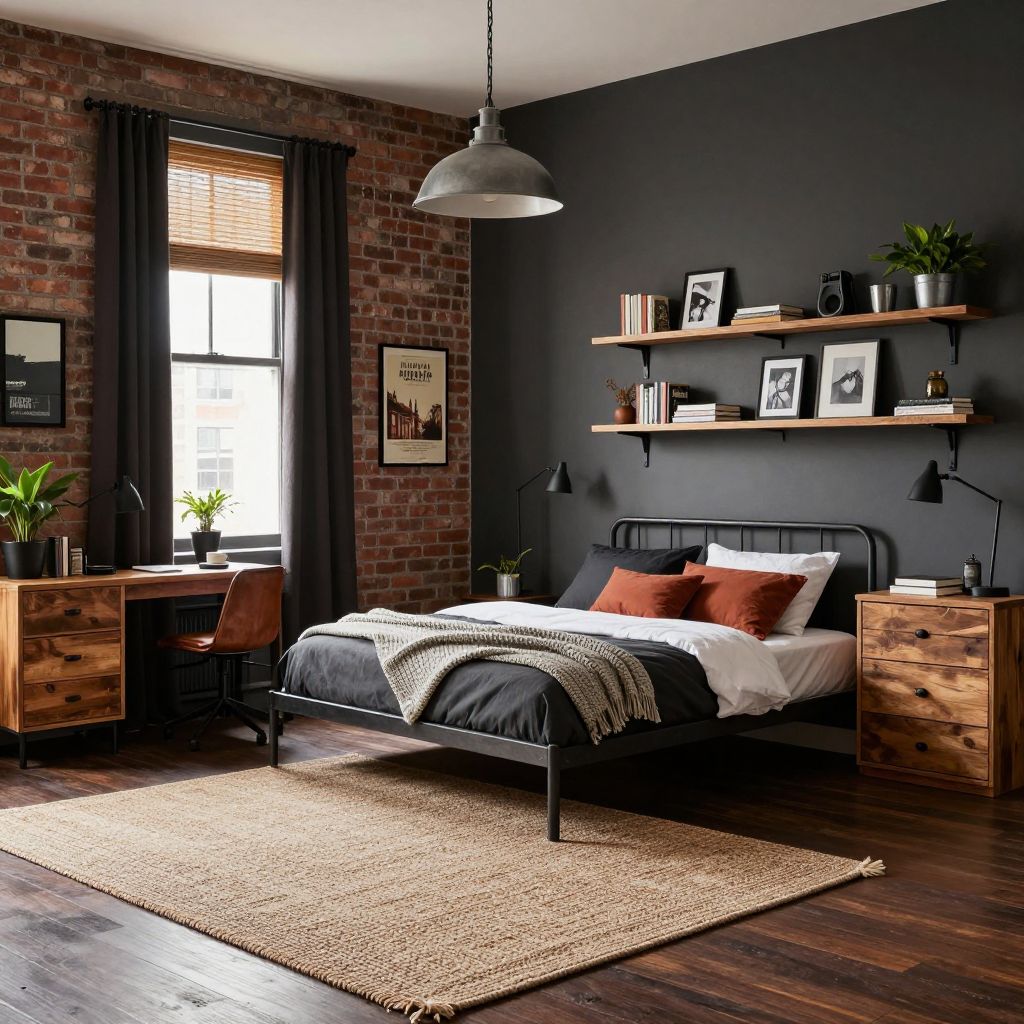 Industrial loft style teen boy bedroom idea