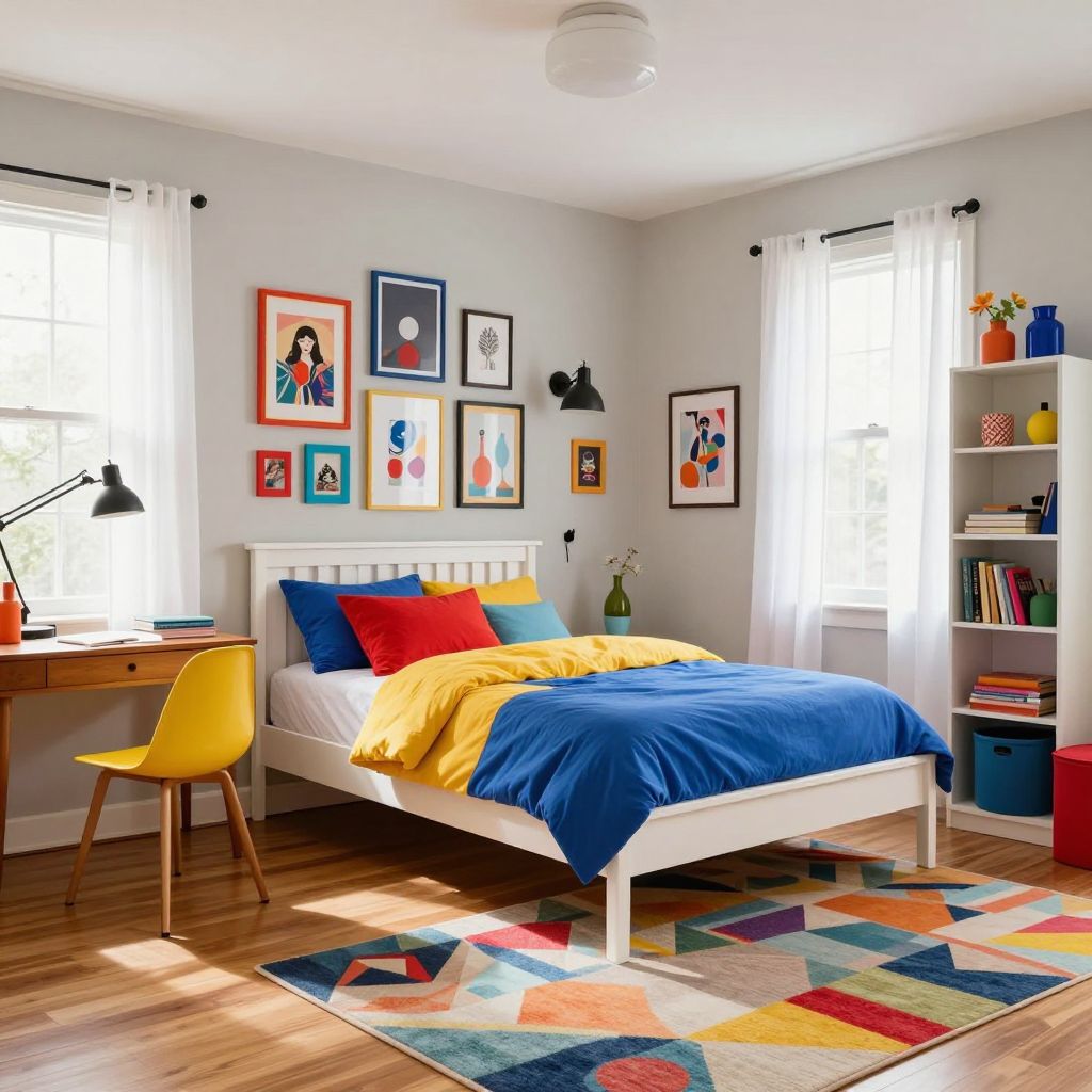 Artsy layered space teen girl bedroom idea