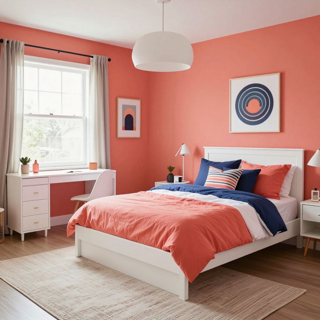 Bold color block style teen girl bedroom idea