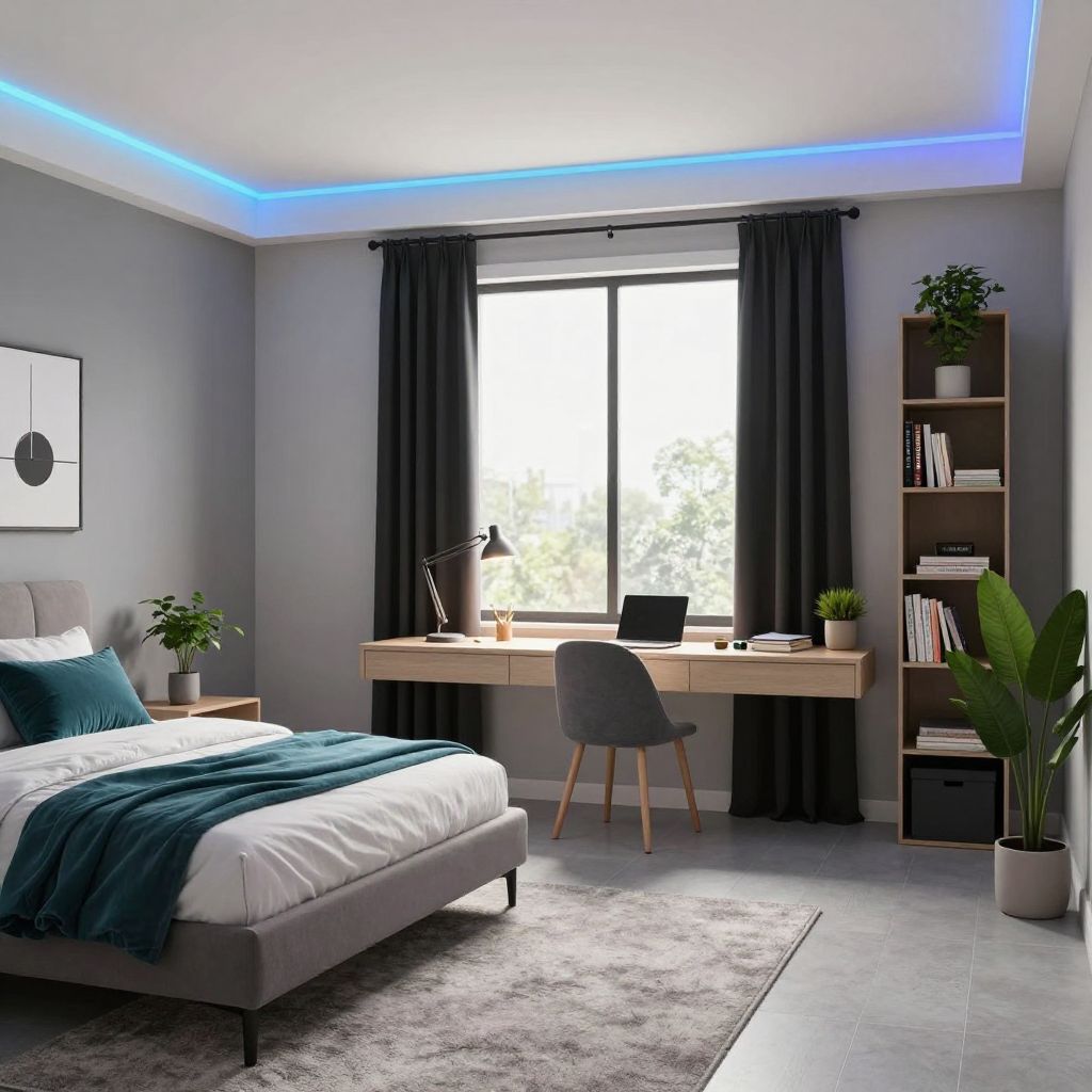 Study and sleep teen girl bedroom with color changing led strips