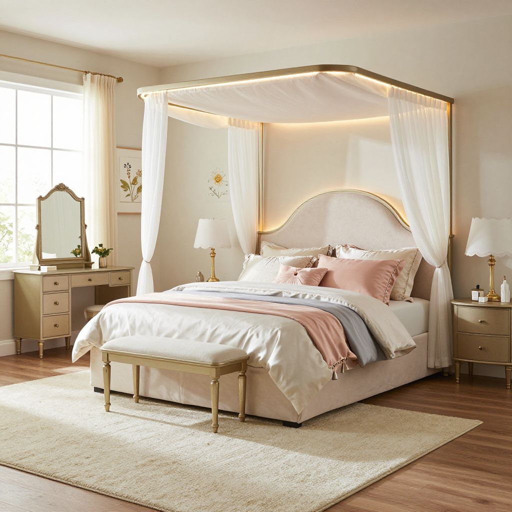 Paris inspired teen girl bedroom with soft led canopy lighting