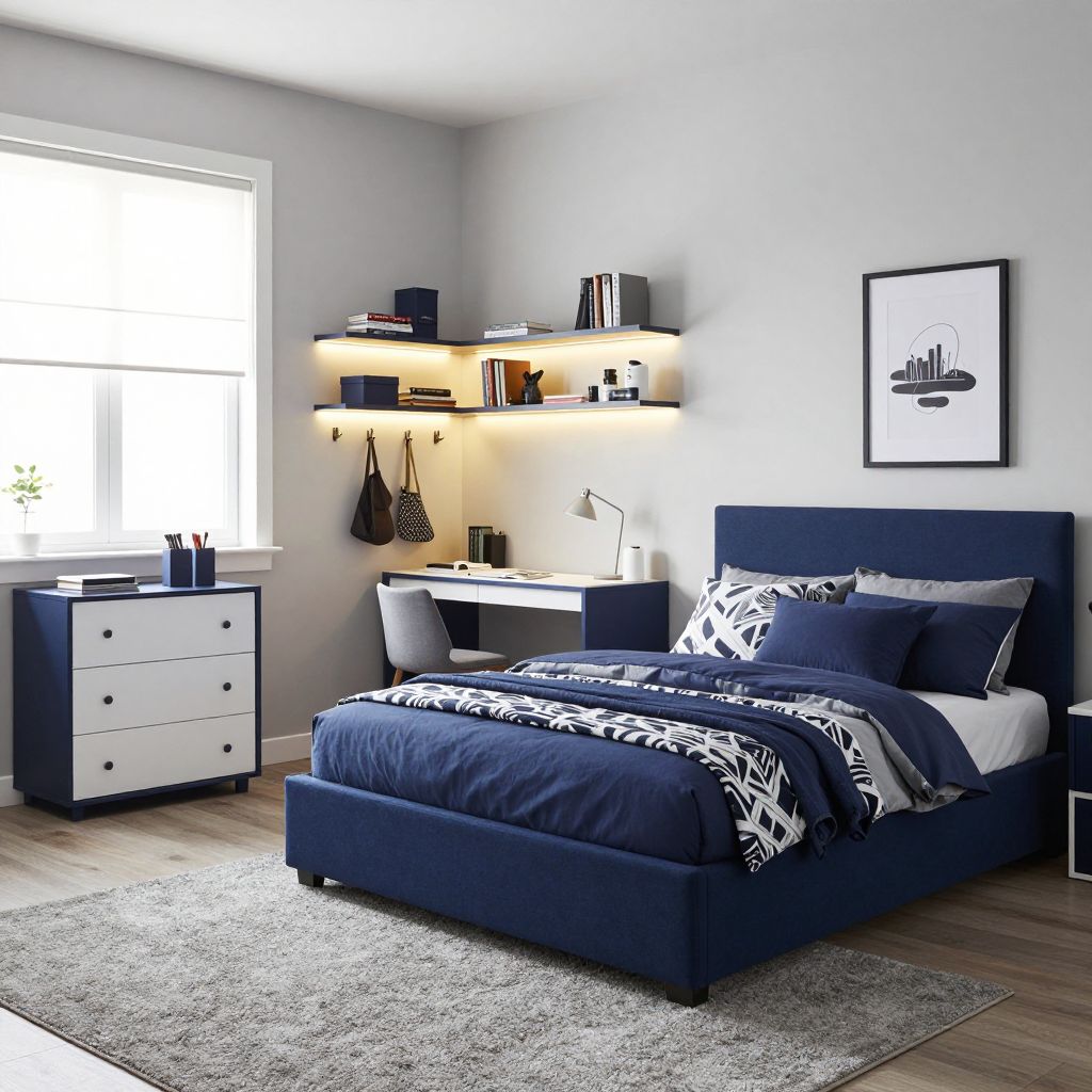 Sporty teen girl bedroom with bright led accent bands