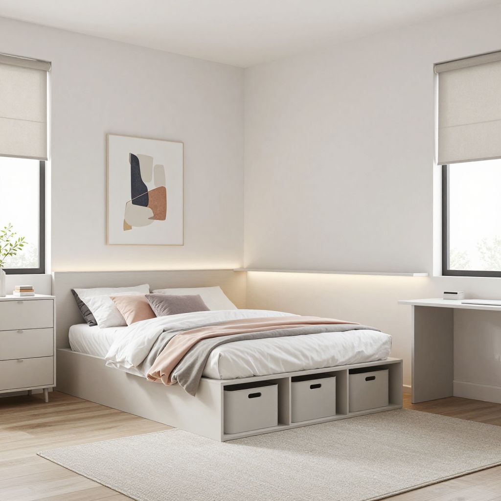 Minimal teen girl bedroom with slim led strip details
